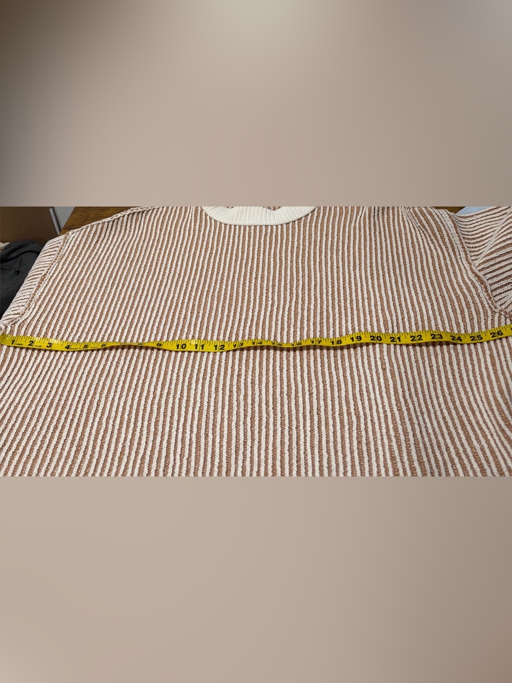 Aerie Beyond Chenille Striped Crewneck Sweater Beach Dune - Picture 6 of 8